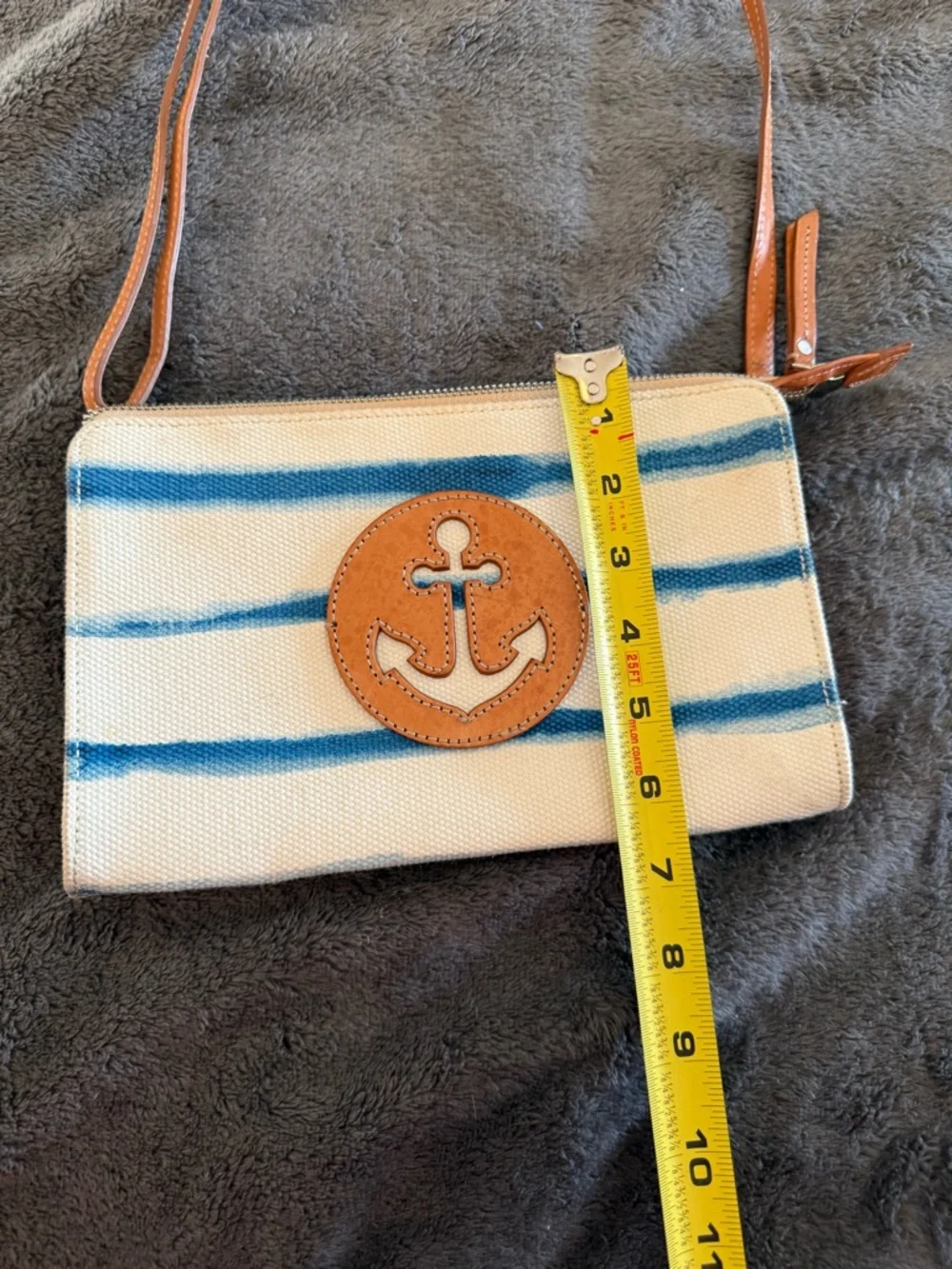Brighton Canvas Stripe Crossbody with Anchor Patch - Blue & Tan - Picture 15 of 15
